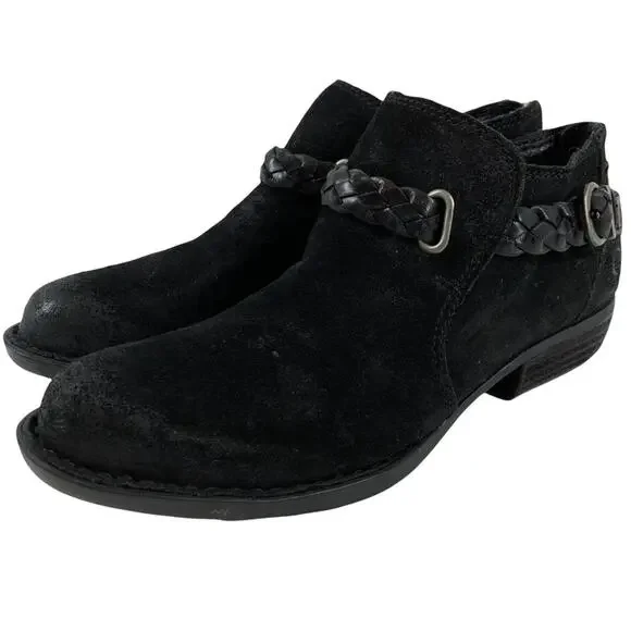 Born Nolina Leather Suede Ankle Boots Black Women’s Size 6M - Picture 1 of 10